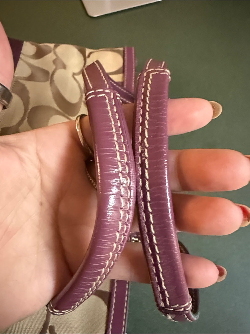 Coach Beige Signature Canvas Tote with Purple Trim - Picture 12 of 12